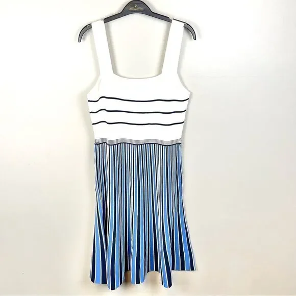 Diane Von Furstenberg Yasmin Dress Knitted Striped Blue Size L NWT - Picture 3 of 6